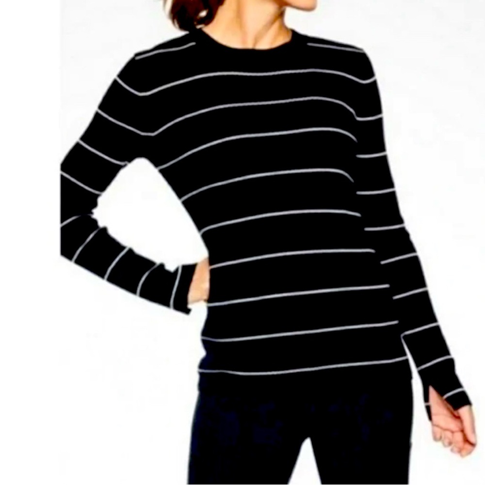 Athleta Bayside Black &‎ White Stripe Merino Wool Blend Sweater Size Large